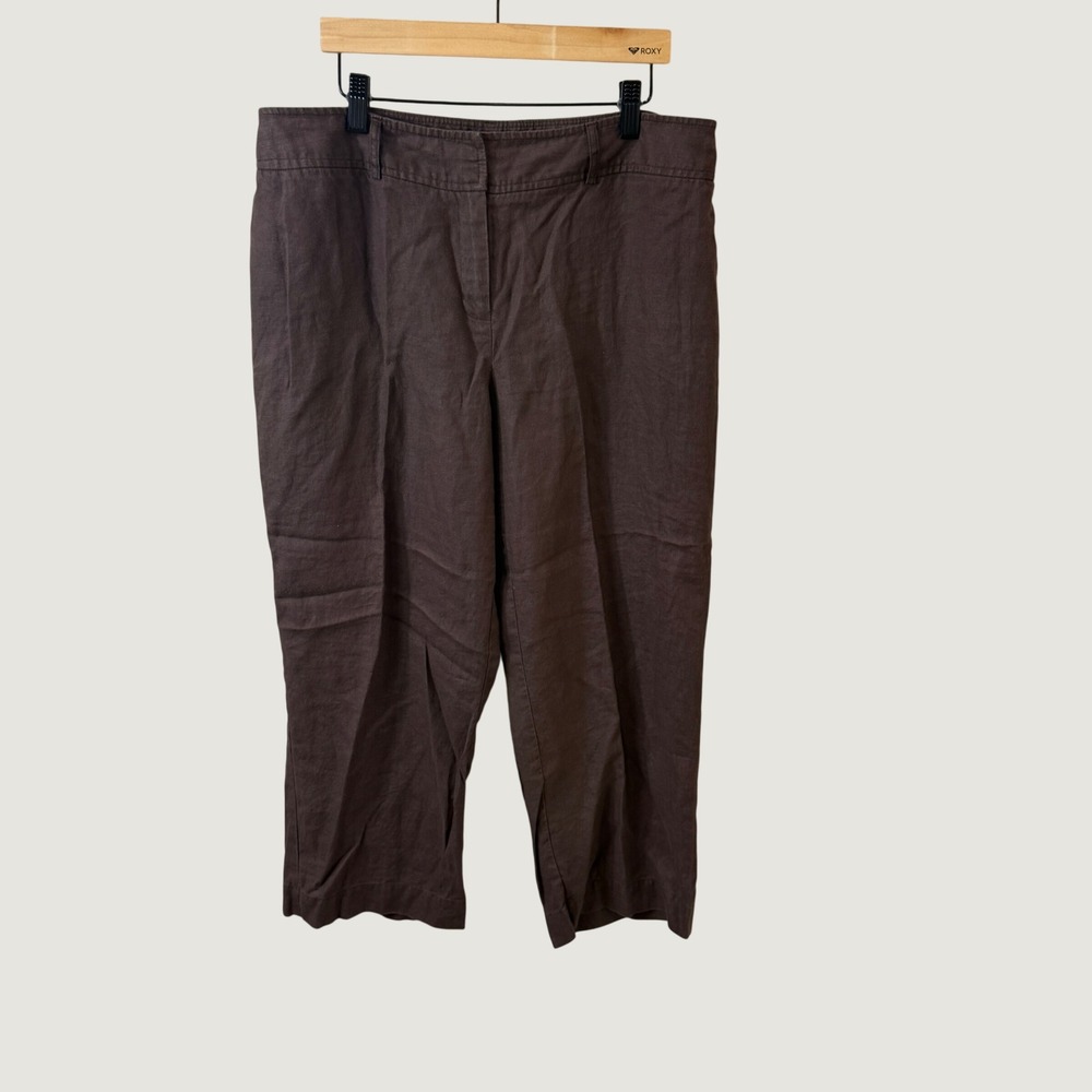 Style & Co 100% Linen Trousers Chocolate Brown Size 12 Fall Boho Cropped Pants